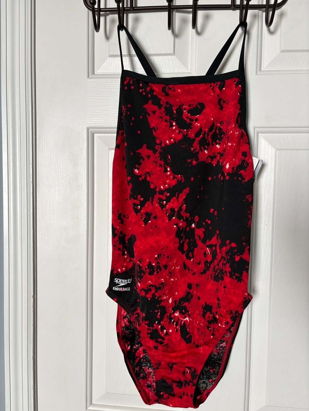 Speedo Endurance+ Red/Black Splatter One-Piece Swimsuit